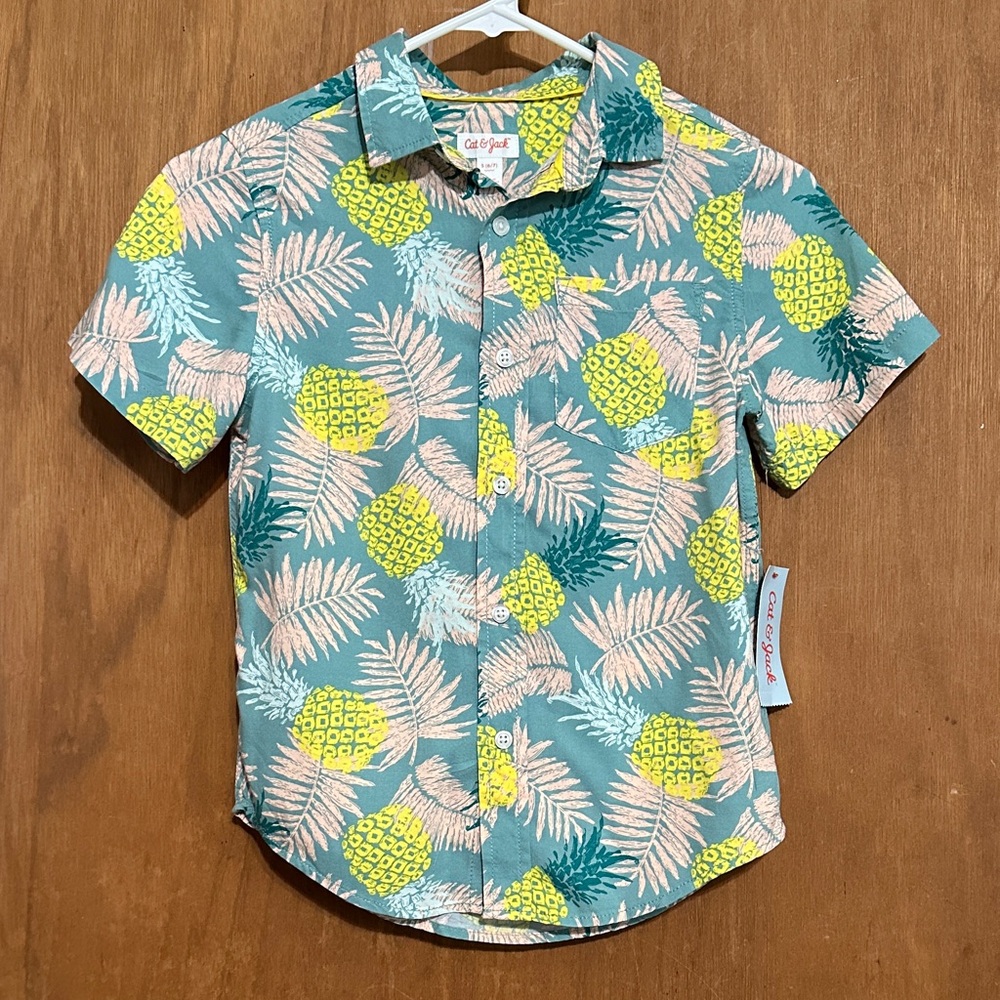 Cat & Jack Tropical Pineapple Beach Button Down Shirt